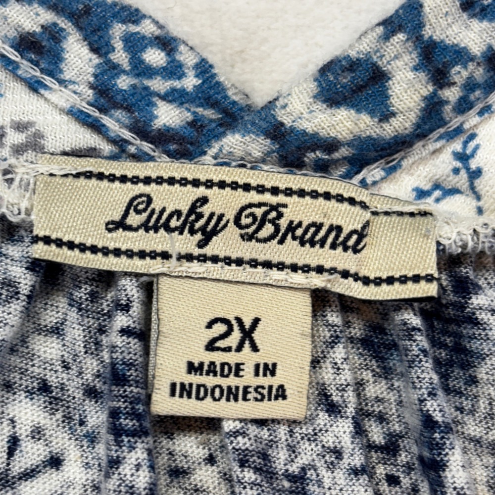 Lucky Brand Blouse Bundle Women 2X Blue Black Floral Boho Peasant Tops Lot 2pc - Picture 5 of 12